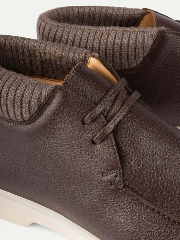 Balishoes Men's Chocolate Brown Grained Leather Knit Collar Desert Boot