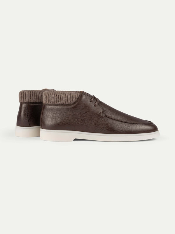 Balishoes Men's Chocolate Brown Grained Leather Knit Collar Desert Boot